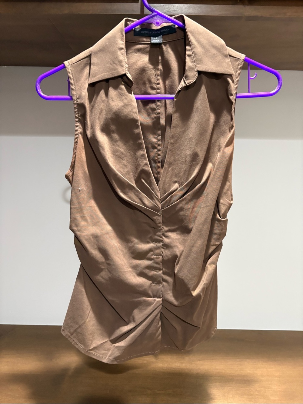 Express Sleeveless Brown Collared V-Neck Blouse